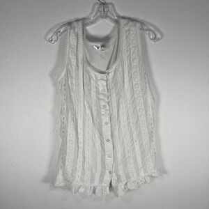 White‎ Lace Cotton Summer Camisole Button Down Embroidered Eyelet Ribbon Ruffle
